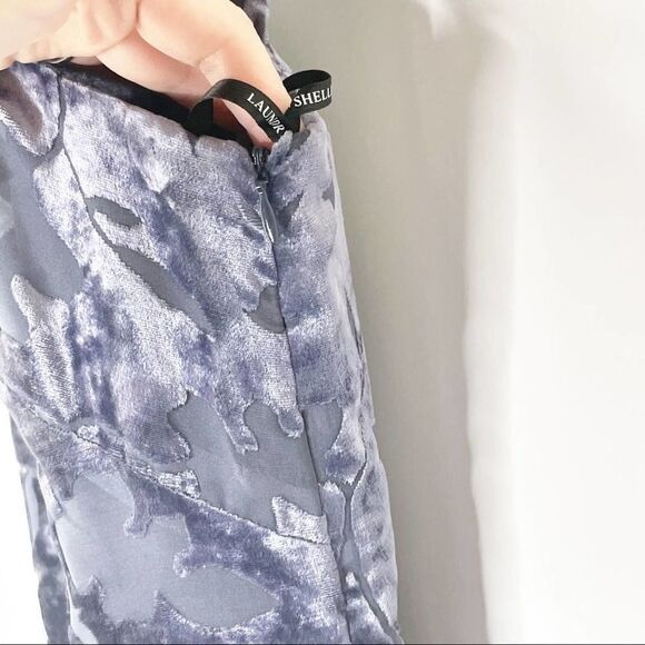 Laundry Shelli Segal Velvet Burnout Cross Back Dress Blue - Picture 5 of 12